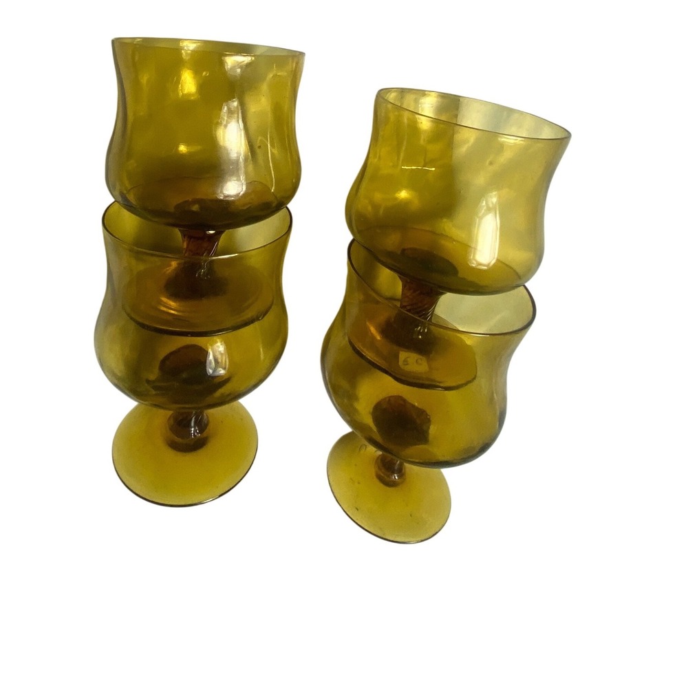 Vintage Amber Glass Scalloped‎ Dessert Berry Bowls Set of 3 MCM Retro Fluted
